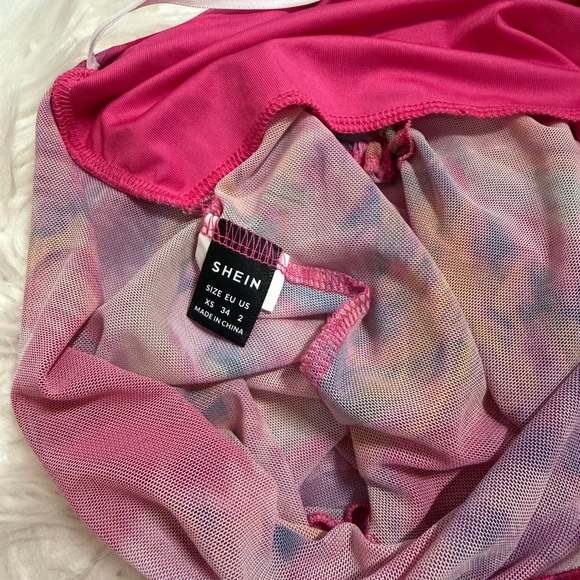 Pink Mesh Ruched Strapless Top - Picture 6 of 6